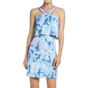 Lilly Pulitzer Bay Blue Into The Deep Engineered Shay Dress Size L Resortwear
